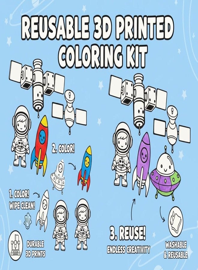 FUN FRY Reusable Coloring Kit for Kids - 12 Sketch Pens | Wipe & Reuse Colouring Sheets | Educational Activity Kit for Age 3-8 | Travel Friendly Learning Toy | Birthday Return Gift for Kids (Space) - Image 5